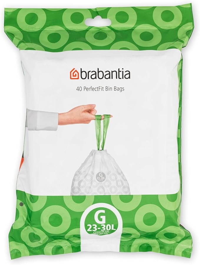 Brabantia PerfectFit Bin Liners (Size G/23-30 Litre) Thick Plastic Trash Bags 8 Brabantia PerfectFit Bin Liners (Size G/23-30 Litre) Thick Plastic Trash Bags